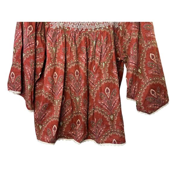 RACHEL ZOE Boho Floral Embroidered Short Sleeve Top Women's Medium Loose Fit - Picture 7 of 8